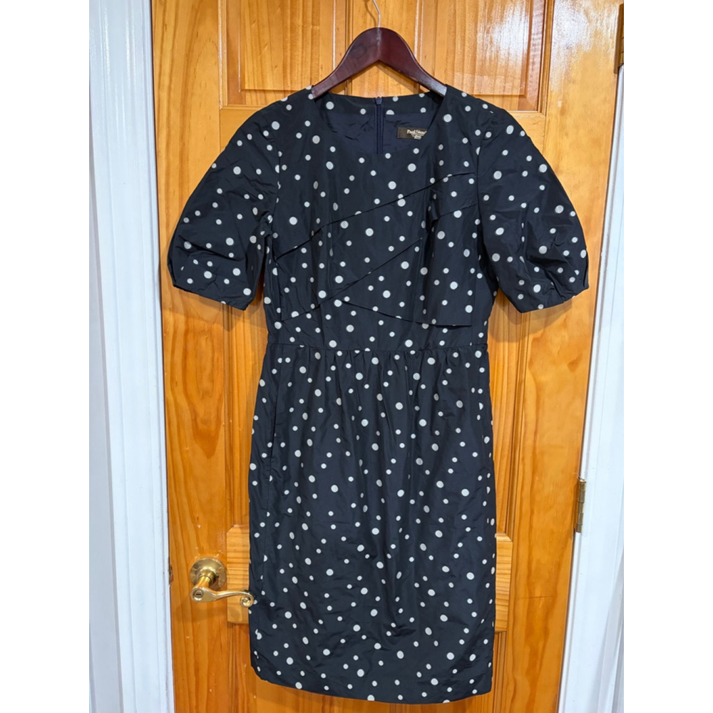 Paul Stuart New York Polka Dot Puff Sleeve Fit & Flare Dress Sz 8